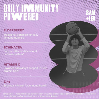 SAM+LEO Immunity Gummies with Elderberry, Echinacea, Zinc & Vitamin C – Kids Immune Support – Berry Flavour (60 Count)