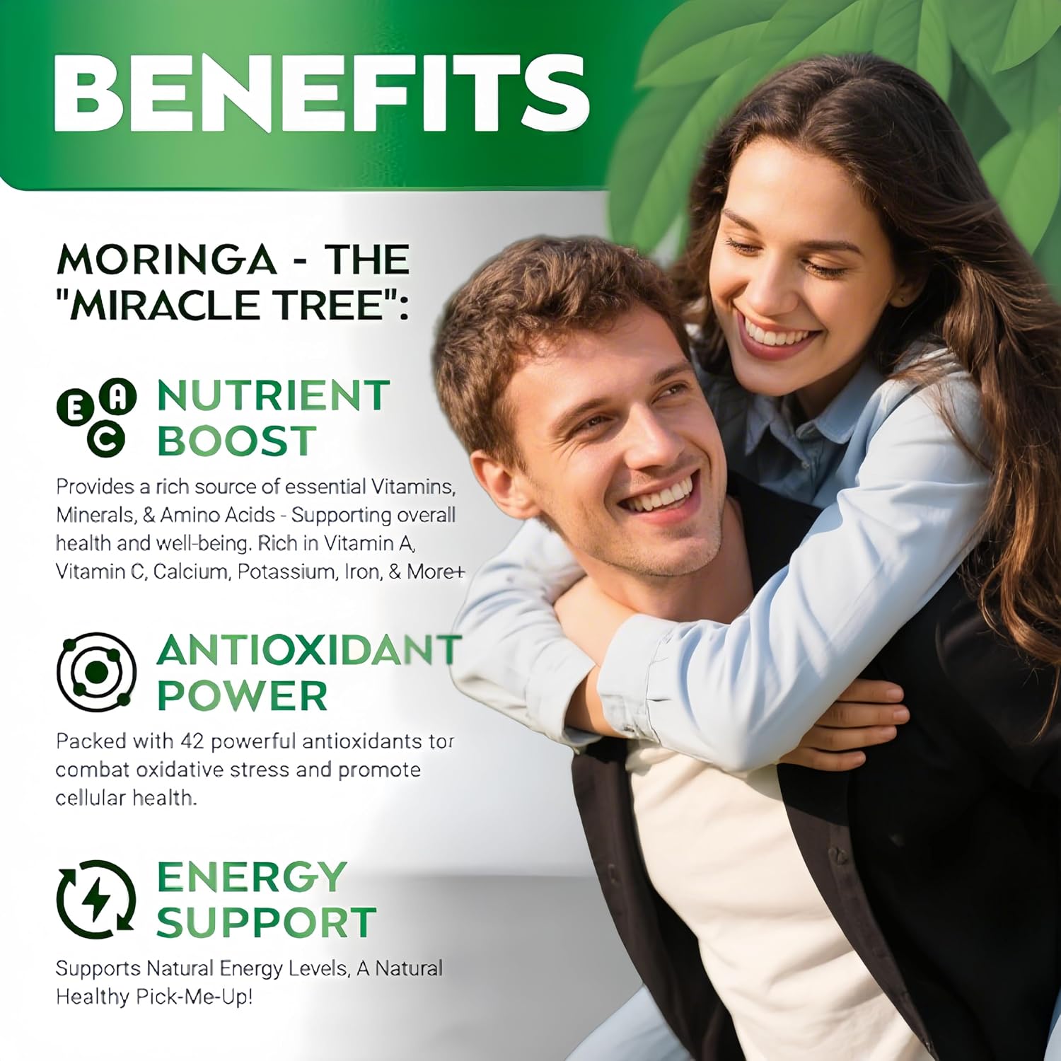 Organic Moringa Capsules 1000mg - Pure Moringa Leaf Supplement for Energy, Immune and Skin Support - görsel 4