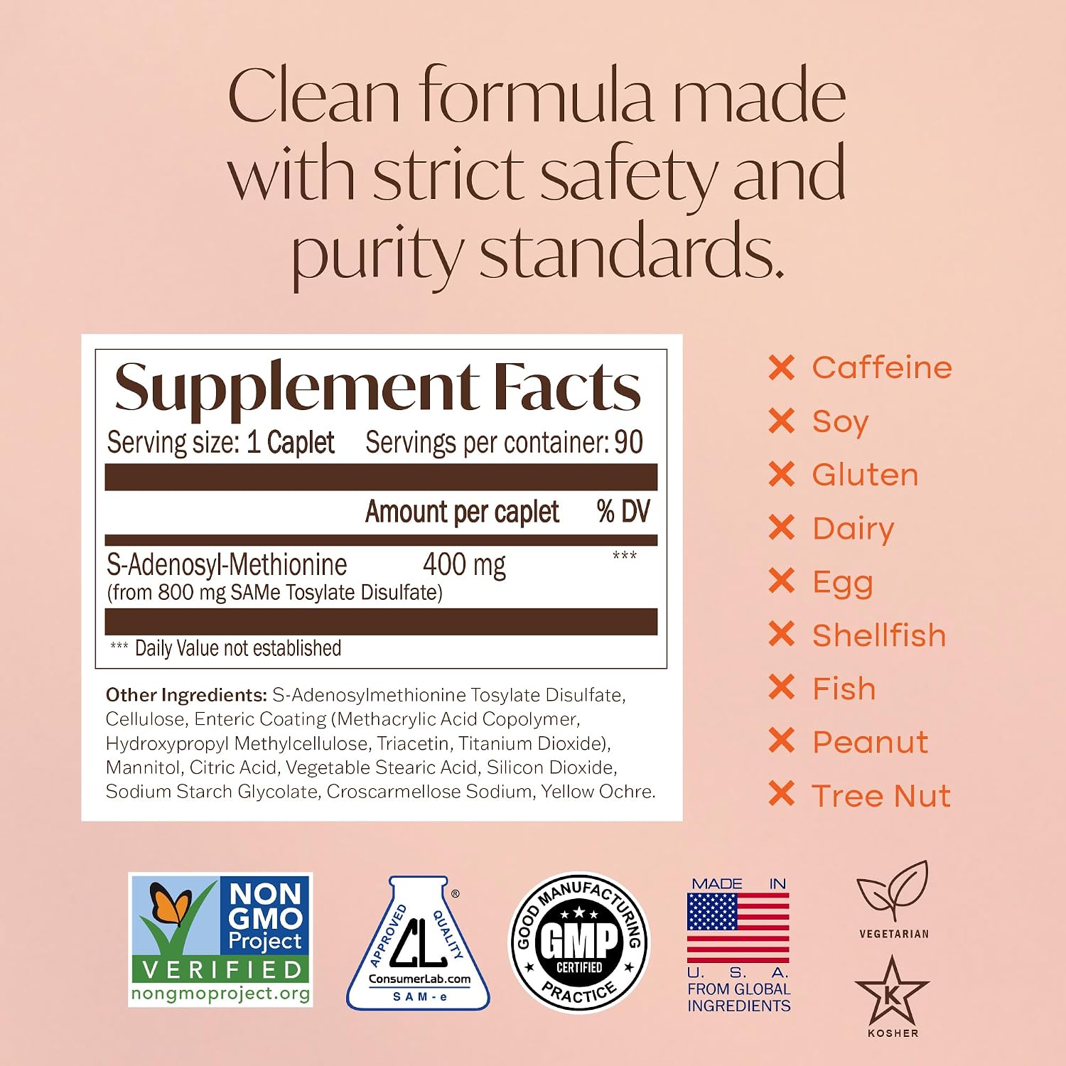 Nature's Trove SAM-e 400mg 90 Enteric Coated Caplets. Vegan, Kosher, Non-GM Project Verified, Soy-free, Gluten free - Cold Form Blister Packed. - görsel 6