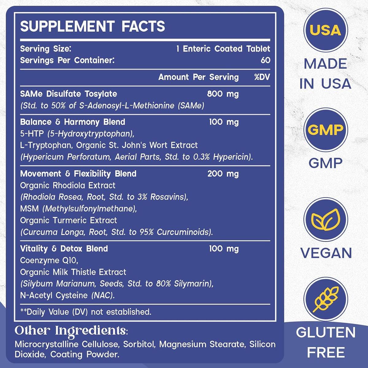 800 mg SAM-e Supplement for Brain, Mood, – CoQ10: An antioxidant involved in cellular energy production; helps – Image 2
