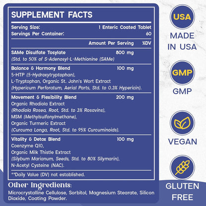 800 mg SAM-e Supplement for Brain, Mood, – CoQ10: An antioxidant involved in cellular energy production; helps – Image 2