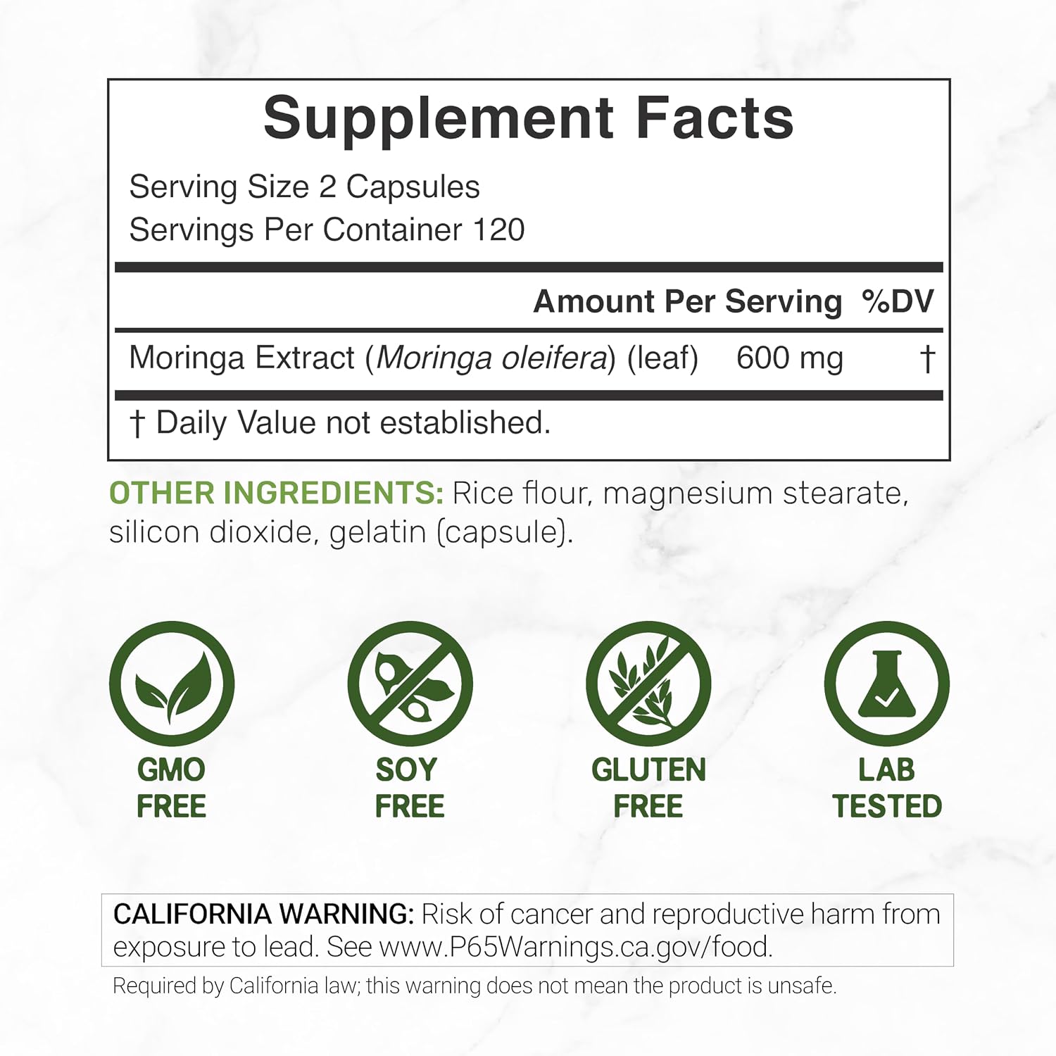 Moringa Capsules 240 Capsules – Maximum Potency Pure Moringa Leaf Extract – Complete Green Superfood Supplement - görsel 2