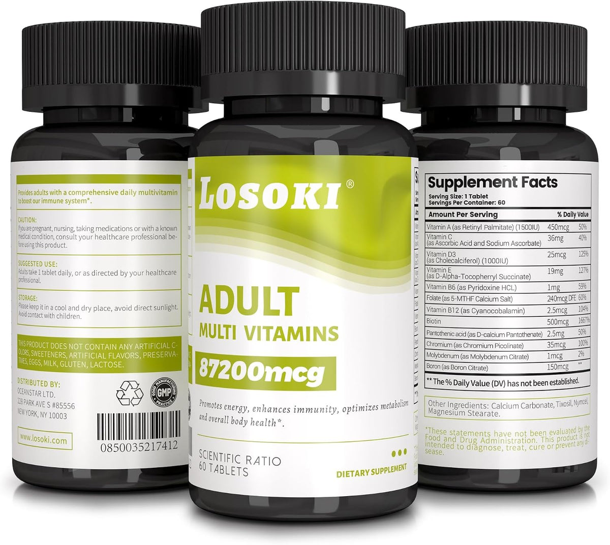 Losoki Adult Multi Vitamins - Comprehensive Daily Multivitamin Supplement for Men and Women's - 60 Tablets for Enhanced – Image 4