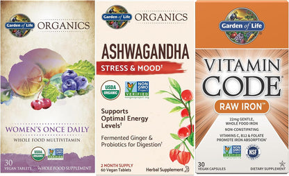 Garden of Life Organics Women's Multivitamin - Once Daily Wholefood Multi with Iron and Biotin, 60 Tablets