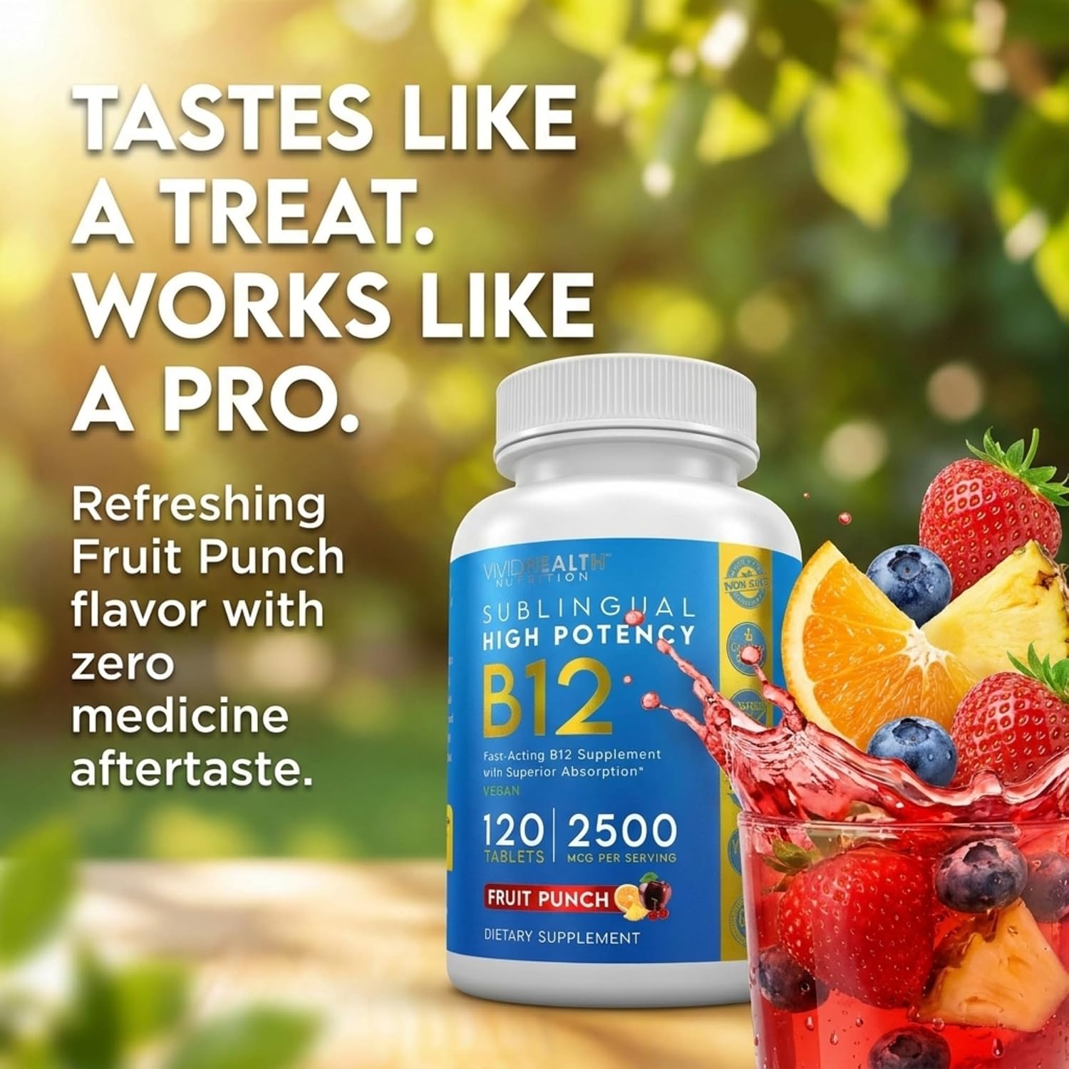 Energy Boosting Vitamin B12 Sublingual | Quick Dissolve Vegan B-12 with Methylcobalamin, 120 Fruit Punch Tablets - görsel 6
