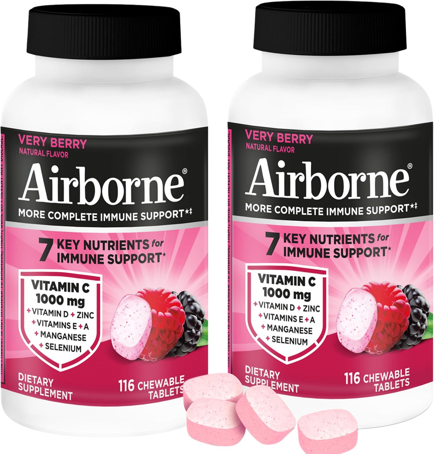 Airborne 1000mg Vitamin C + Zinc Chewable Tablets, Very Berry & Citrus - görsel 10
