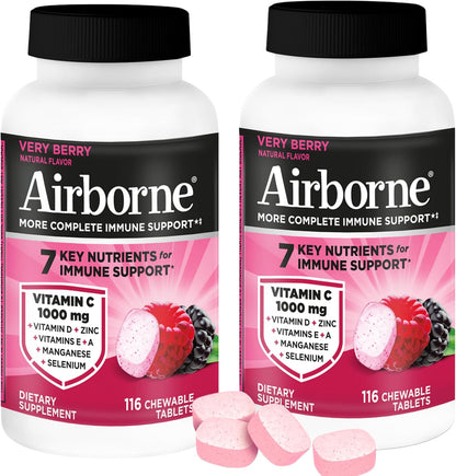Airborne 1000mg Vitamin C + Zinc Chewable Tablets, Very Berry & Citrus