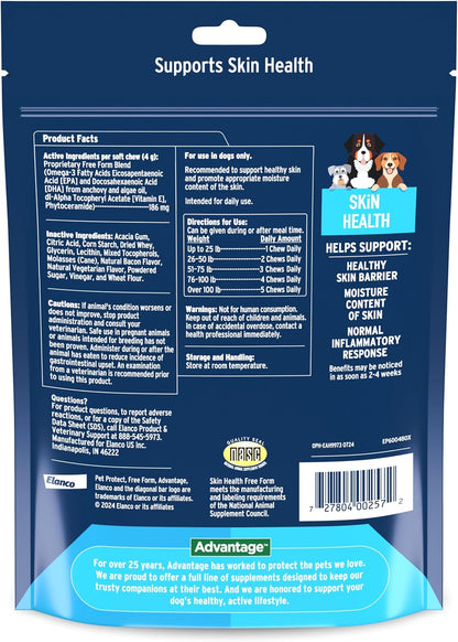 Pet Protect Skin Health Supplement for Dogs – Bacon-Flavoured Soft Chews, 60 Count