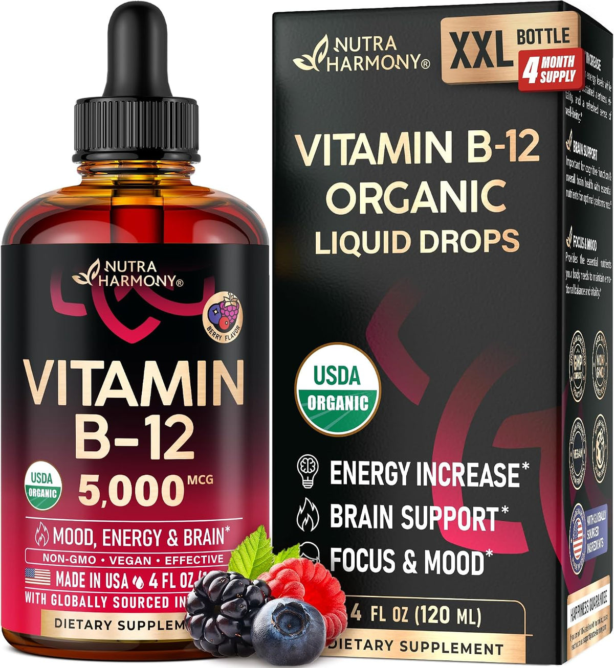 USDA Organic Vitamin B12 Sublingual Drops - – Vegans and vegetarians – Since B12 is mainly found in animal – Image 1