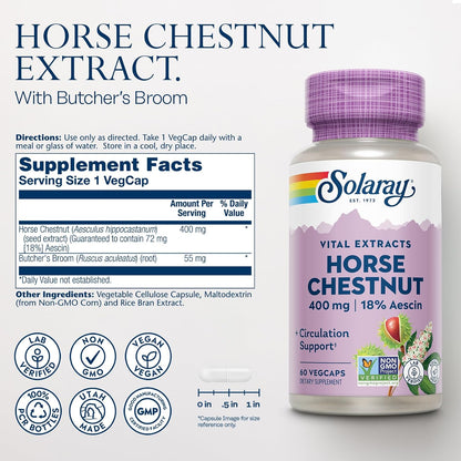Solaray Horse Chestnut Extract 400 mg with Butcher's Broom – Standardised Aescin for Vein Support – Image 2