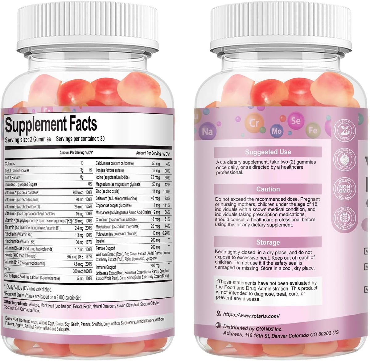 Totaria Sugar-free Multivitamin Gummies for Women's 14+ with Inositol, Iron, Folate, Biotin – Daily Multivitamin Gummy, – Image 9