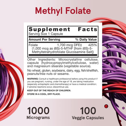 Jarrow Formulas Methyl Folate Veg Caps 1000 mcg 100 Count