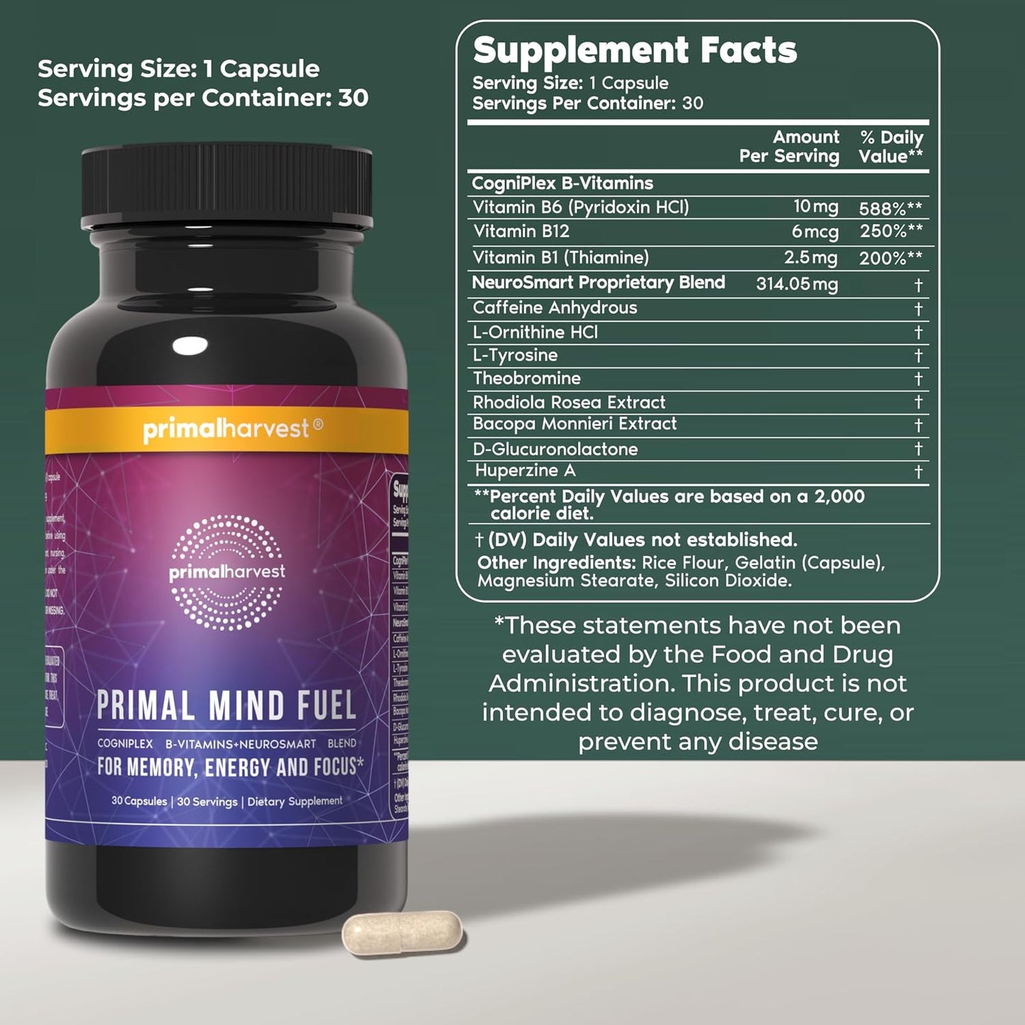 Primal Mind Fuel Brain Supplement – Nootropic for Focussed, Energy and Memory (2 Pack) - görsel 2