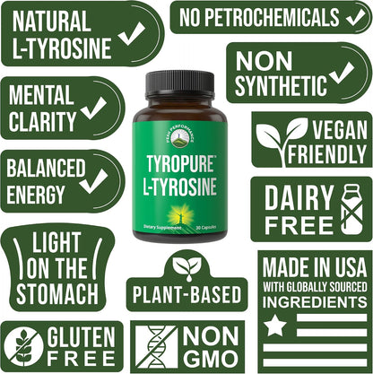 TyroPure L Tyrosine 500mg Capsules - – Sustained Energy – Fights mental fatigue without the jitters of caffeine. – Image 3