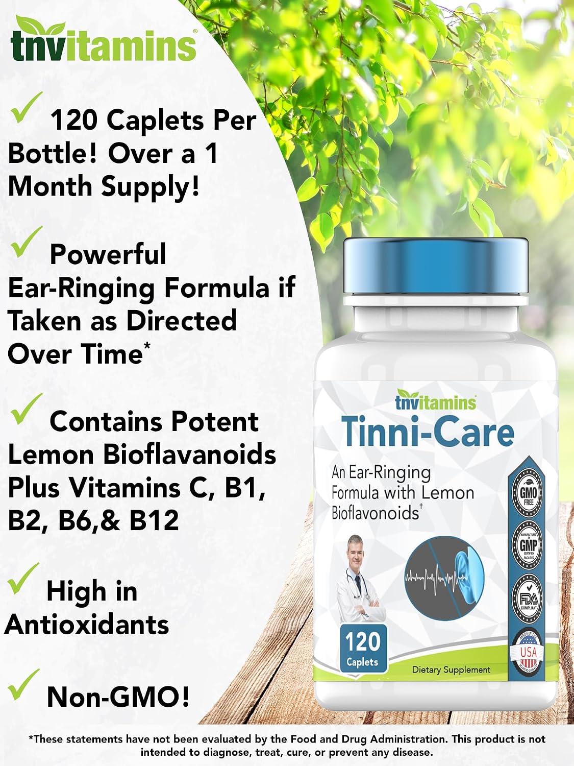 Tinni-Care Lemon Bioflavonoid Supplement with Vitamins C, B1, B2, B6, B12 - 120 Caplets – Image 3