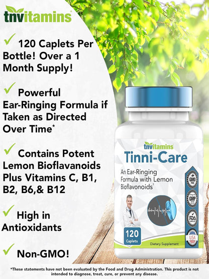 Tinni-Care Lemon Bioflavonoid Supplement with Vitamins C, B1, B2, B6, B12 - 120 Caplets – Image 3