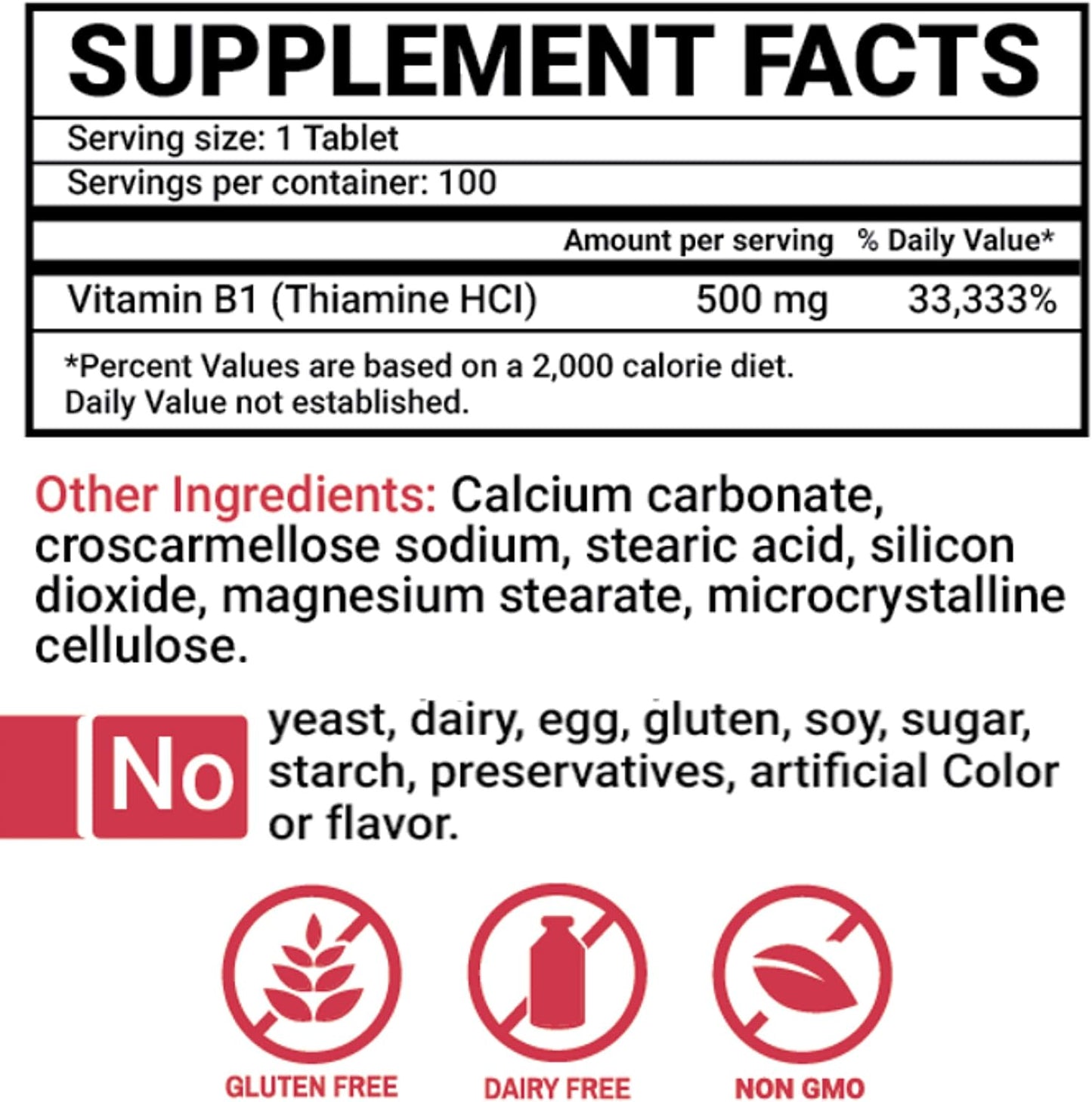 Peter's Choice B1 Tablets Dietary Supplement (B1 500mg, 100 Tablets) - görsel 2