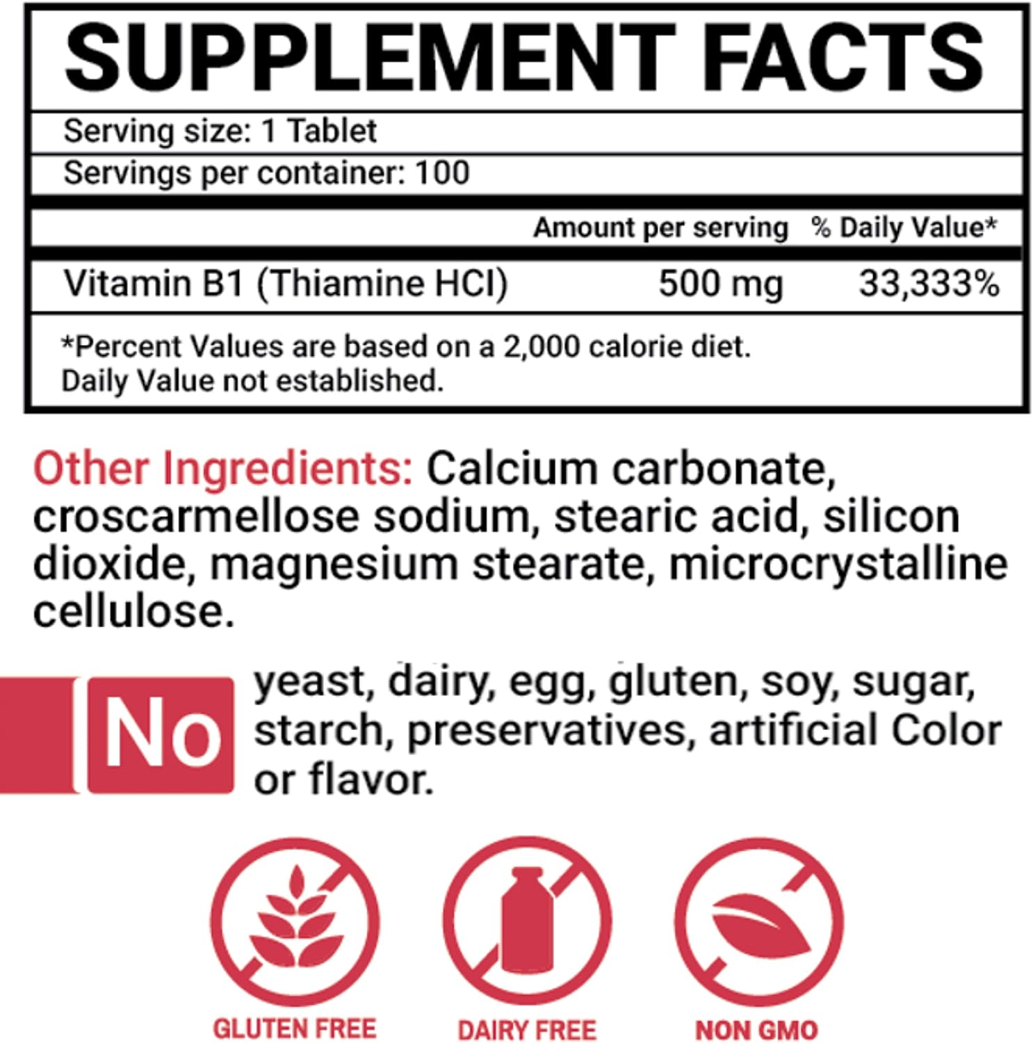 Peter's Choice B1 Tablets Dietary Supplement (B1 500mg, 100 Tablets) - görsel 2