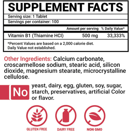 Peter's Choice B1 Tablets Dietary Supplement (B1 500mg, 100 Tablets)