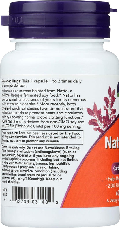 NOW Foods Nattokinase 100mg, 60 Capsules