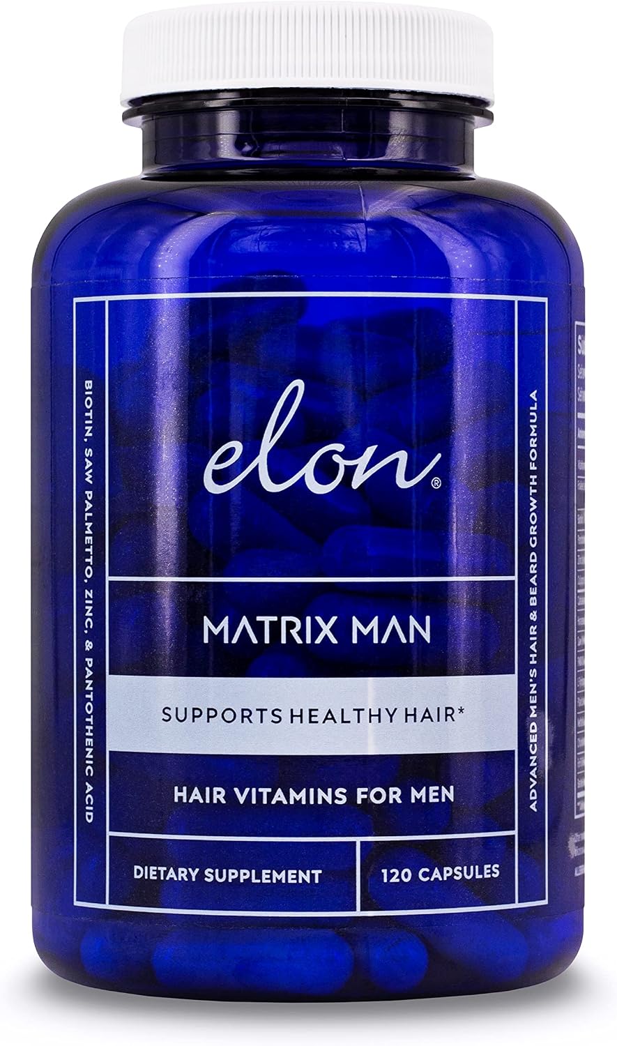 Elon Matrix Man - Hair Growth Vitamins for Men – Saw Palmetto & Biotin Advanced Formula – 60 Day Supply – Supports Healthy Beard Growth – 120 Capsules - görsel 1
