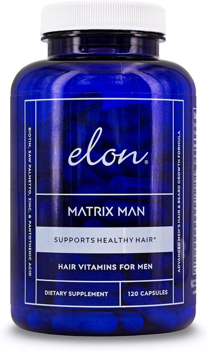 Elon Matrix Man - Hair Growth Vitamins for Men – Saw Palmetto & Biotin Advanced Formula – 60 Day Supply – Supports Healthy Beard Growth – 120 Capsules