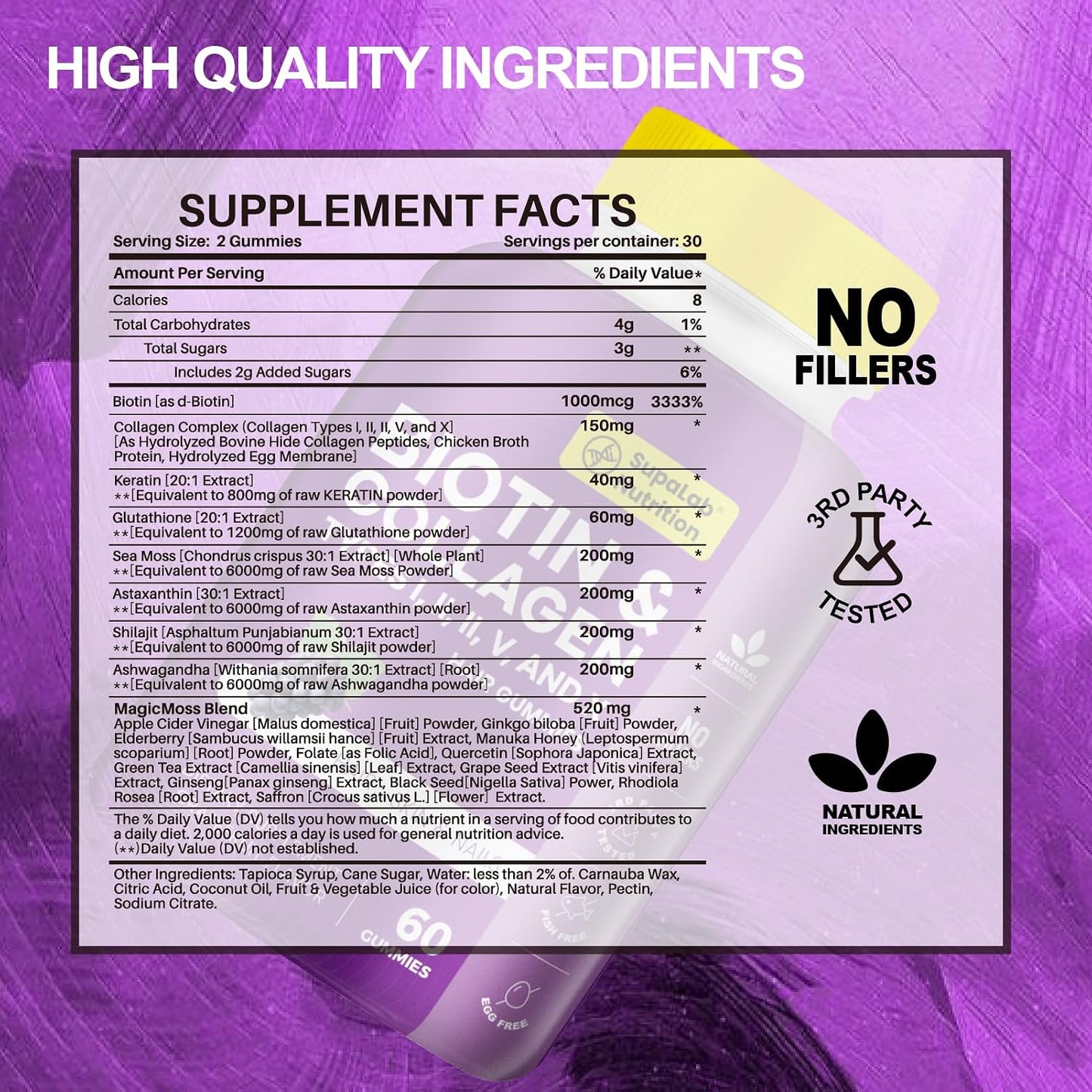 Biotin with Collagen Gummies for Skin, Hair, Nails, Joints & Bones Health – Grapefruit Flavour (180 Gummies) - görsel 2