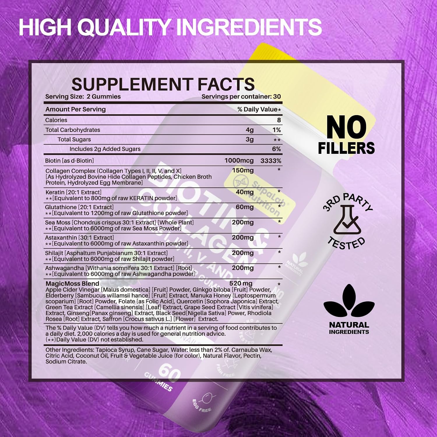 Biotin with Collagen Gummies for Skin, Hair, Nails, Joints & Bones Health – Grapefruit Flavour (180 Gummies) - görsel 2