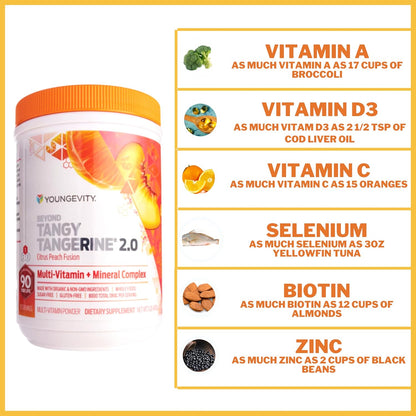 Youngevity Beyond Tangy Tangerine 2.0 Citrus Peach Fusion Multivitamin & Mineral Complex – Made with Natural & Whole Foods (8,000 ORAC)