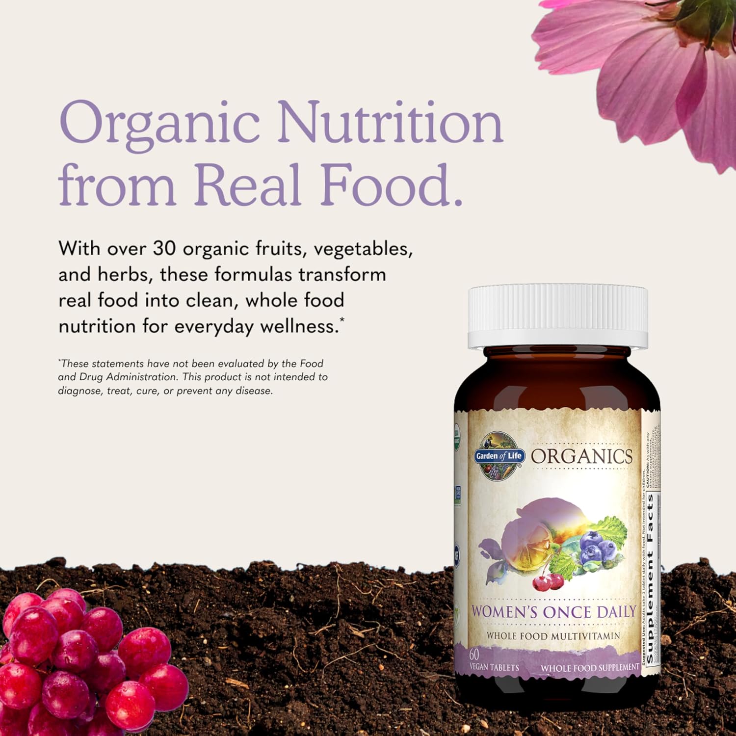 Garden of Life Organics Women's Multivitamin - Once Daily Wholefood Multi with Iron and Biotin, 60 Tablets - görsel 6