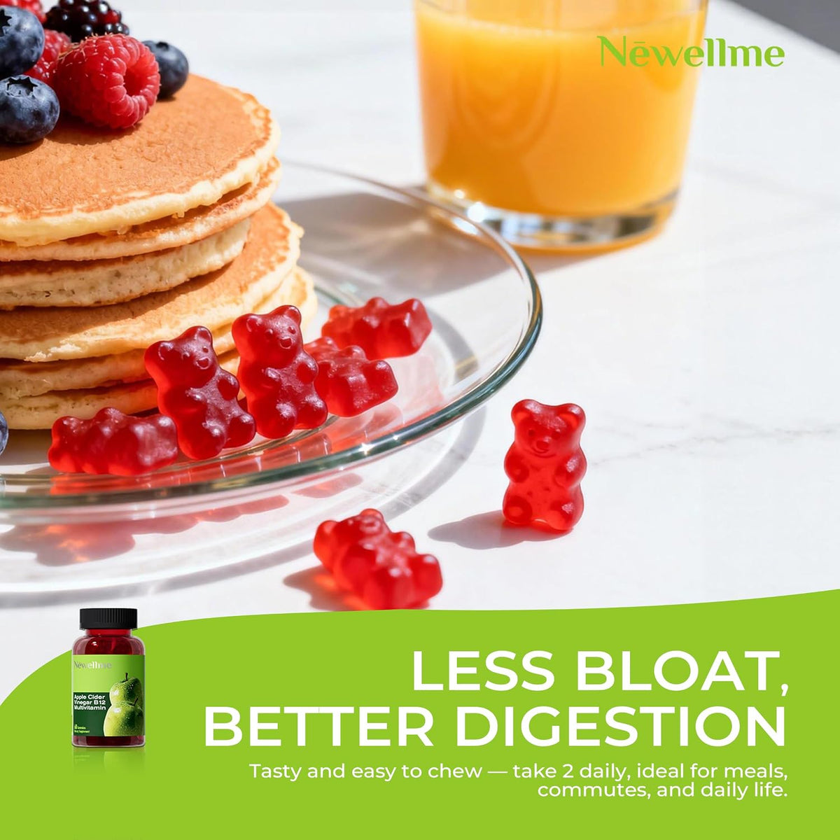 NEWELLME ACV Gummies with The Mother & B12 – Sugar-free, Great-Tasting Vegan Gummies for Digestion, Metabolism & Daily – Image 5