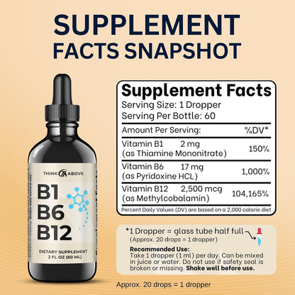 Think Above B1 B6 B12 Vitamin Liquid Drops - Nerve, Energy, Brain Support Supplement - Fruity-Like Flavour - – Image 3