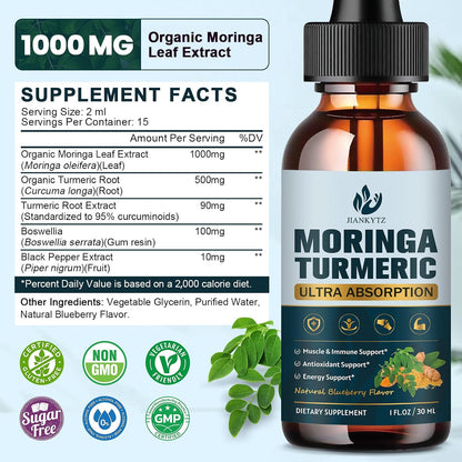(2 Pack) Organic Moringa Leaf Extract Liquid Drops with Turmeric, Boswellia – Energy, Antioxidant, Skin & Immune Support – – Image 2