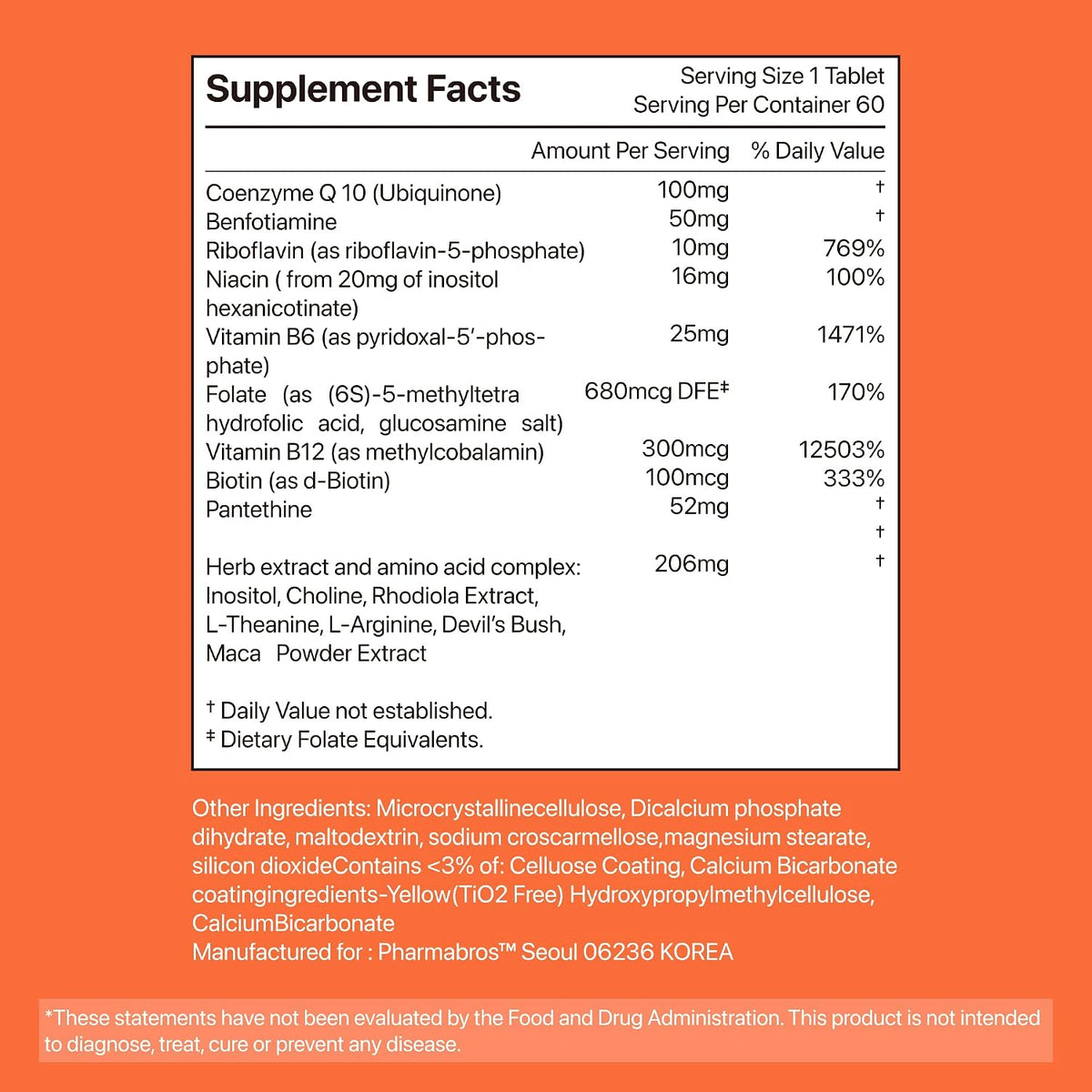 YDY All Active BQ10 - CoQ10 100mg, Vitamin B Complex (B1, B2, B3, B6, B7, B9, B12, Pantethine) - Supports Heart Health, – Image 7