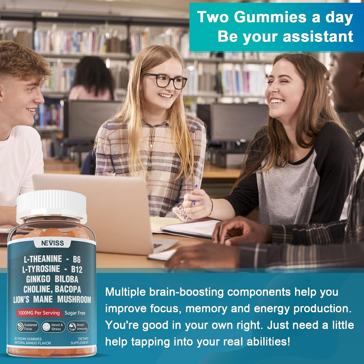 NEVISS Sugar-free L-Tyrosine Gummies – – High Potency: 300 mg L-Tyrosine, 200 mg L-Theanine, 500 mcg B12 per – Image 7