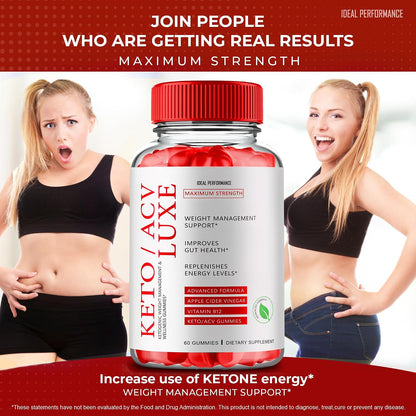 Keto Luxe + Gummies, Keto Luxe ACV Keto Supplement Gummies - Maximum Strength, Keto+ ACV Gummies, All Natural Support Formula, 3 Pack