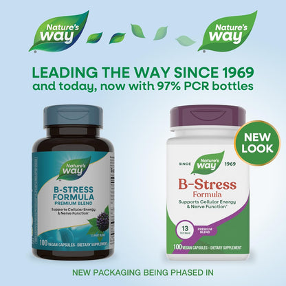 Nature's Way B-Stress Formula, Supports Energy & Nerve Function, with Vitamins C, B12, B6 & More, Gluten Free, 100 Vegan Capsules
