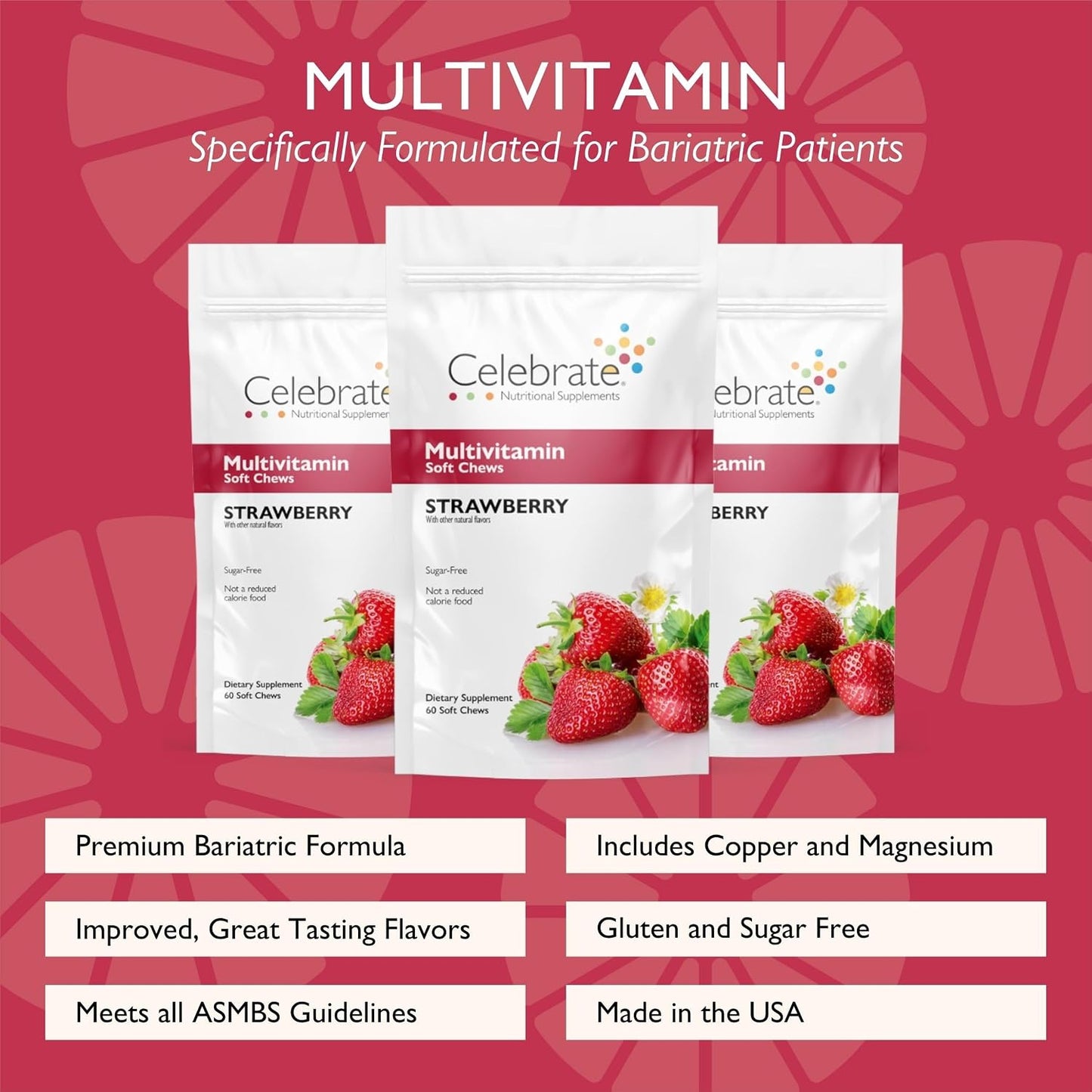 Celebrate Vitamins Bariatric Multivitamin Soft Chews - Strawberry (180ct) - görsel 2