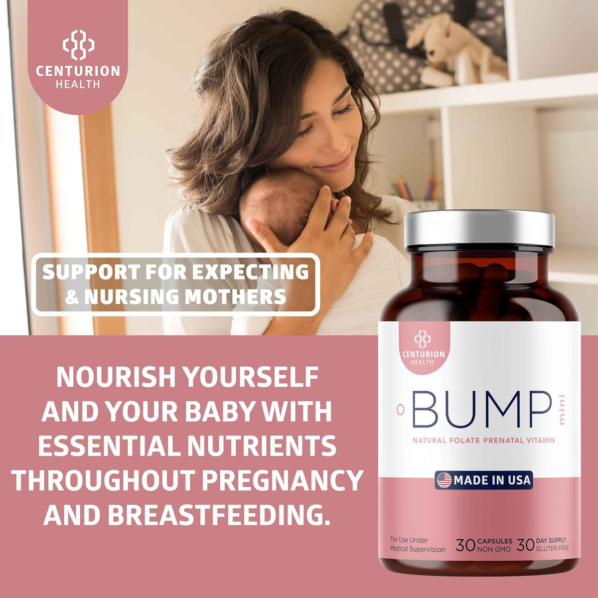 Centurion Health Bump Mini Complete Prenatal Vitamins for Women's with Folate, Choline, Carbonyl Iron, Zinc, Vitamin D3 and – Image 4
