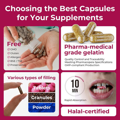 ATLEMISME Empty Gelatine Capsules Size 0 - Clear Empty Capsules 500 Count - Kosher and Halal Pure Gelatine Capsules - DIY Powder Filling