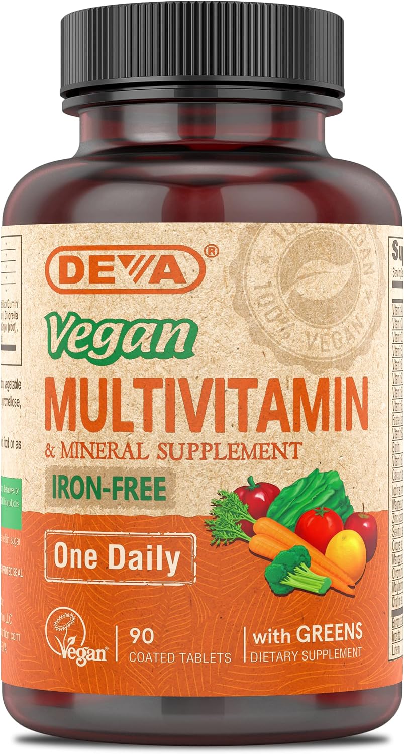 DEVA Vegan Multivitamin and Mineral Supplement - One a Day Formula with Greens - Iron Free - 90 Coated Tablets (Pack of 2) - görsel 5