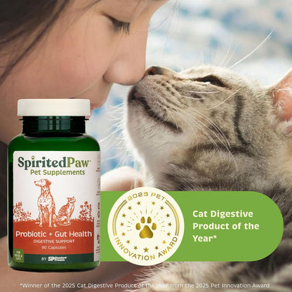 Spirited Paw Probiotic + Gut Health - Digestive and Immune Support for Dogs and Cats - Prebiotic, Probiotic and Postbiotic Pet Care Blend with Organic Buckwheat and Chicory Root Fibre - 90 Capsules