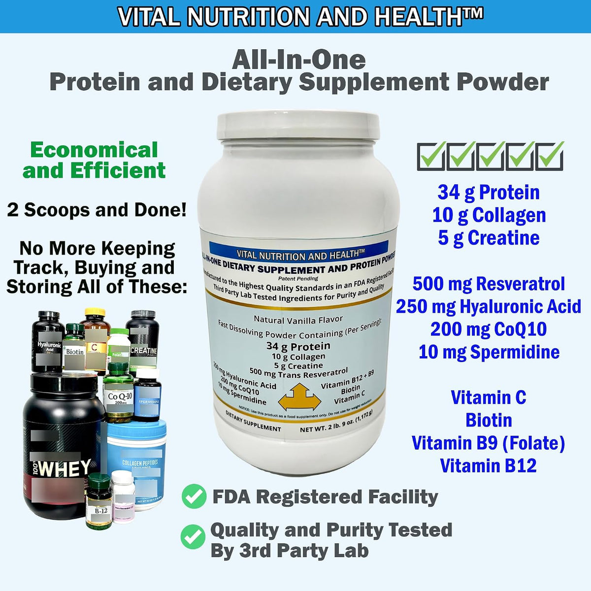 All-in-One Powder: Protein, Collagen, Creatine, Resveratrol, Spermidine, Hyaluronic Acid, CoQ10 & Essential Vitamins – Image 2