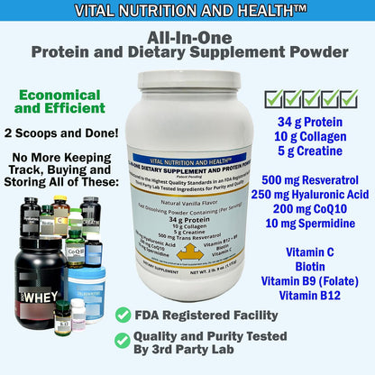 All-in-One Powder: Protein, Collagen, Creatine, Resveratrol, Spermidine, Hyaluronic Acid, CoQ10 & Essential Vitamins – Image 2