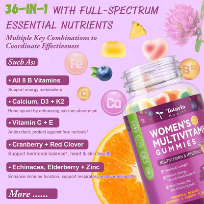 Totaria Sugar-free Multivitamin Gummies for Women's 14+ with Iron, Inositol, Folate, Biotin - Mixed Flavours (2 Pack) – Image 4