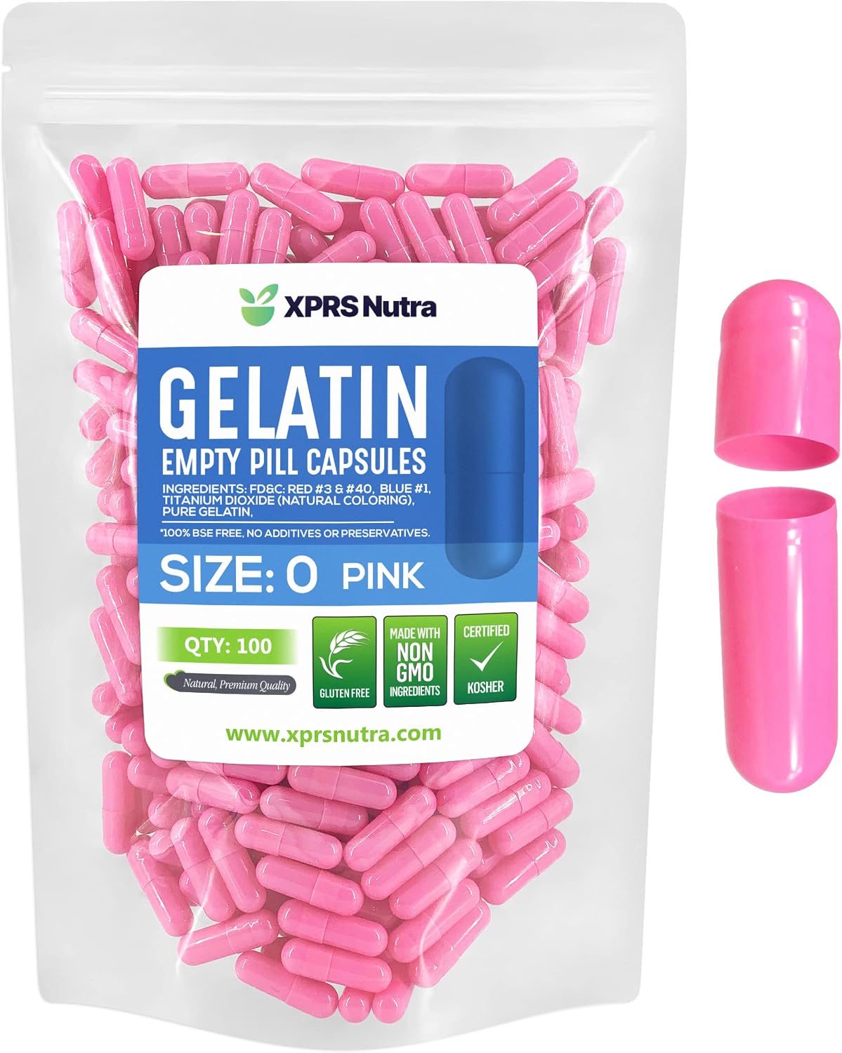 XPRS Nutra Size 0 Empty Capsules - 500 Count Empty Gelatine Capsules - Pills DIY Capsule Filling - Pure Bovine Pill Gel Caps for Do-It-Yourself Supplements (Blue) - görsel 6