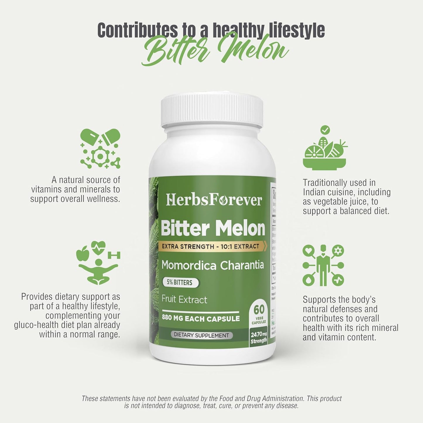 HerbsForever Bitter Melon Extra Strength (10:1) Extract – 880mg, 60 Veg Capsules - görsel 7