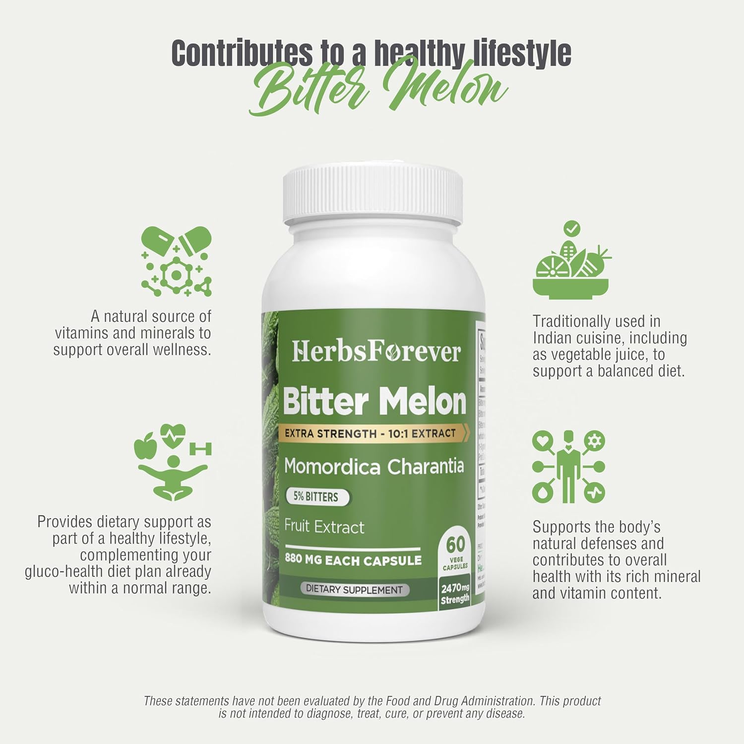 HerbsForever Bitter Melon Extra Strength (10:1) Extract – 880mg, 60 Veg Capsules - görsel 7