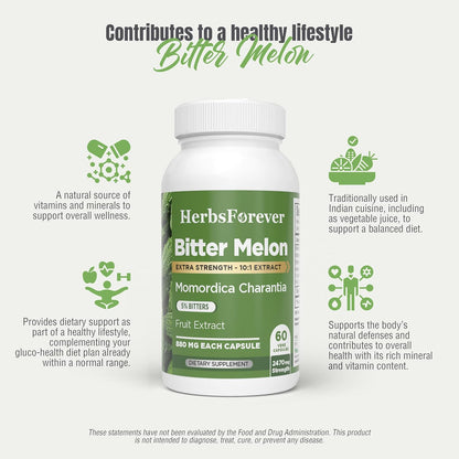 HerbsForever Bitter Melon Extra Strength (10:1) Extract – 880mg, 60 Veg Capsules