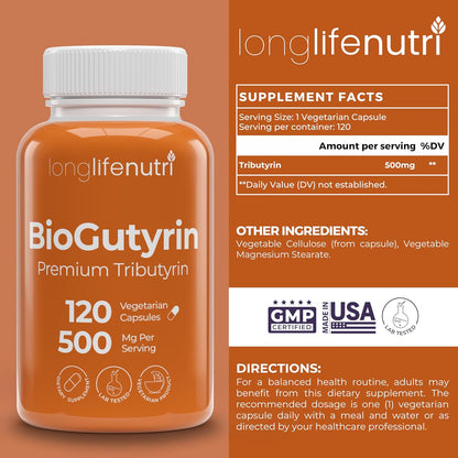BioGutyrin – Tributyrin 500mg, Postbiotic Supplement for Gut Function & Nutrient Absorption, 120 Vegetarian Capsules – Image 2